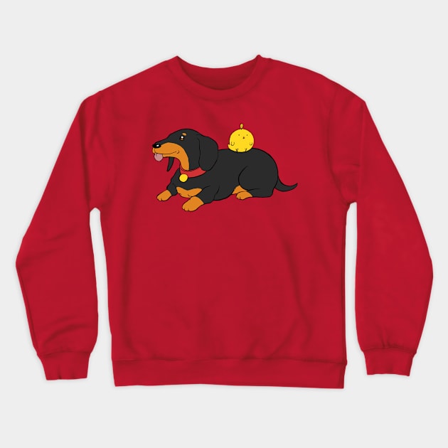 Dachshund and Baby Chick Crewneck Sweatshirt by saradaboru